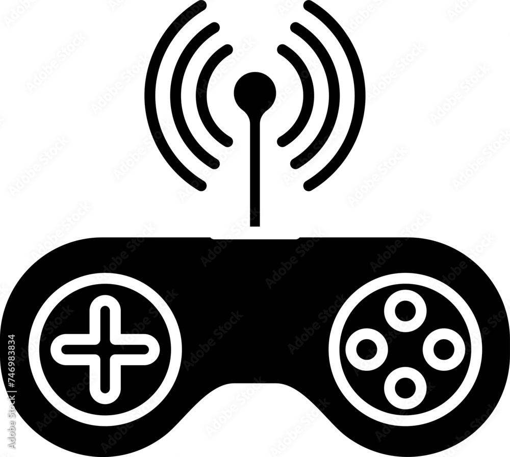 Poster wifi joystick or gamepad icon in b&w color.