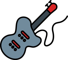Guitar Icon In Gray And Red Color.