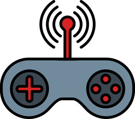 Wifi Joystick Or Gamepad Icon In Gray And Red Color.