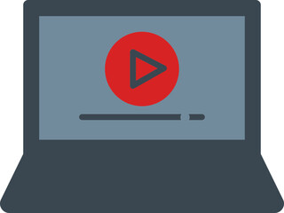 Gray And Red Color Play Button In Laptop Icon.