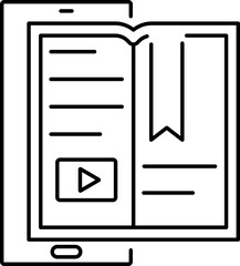 Line art illustration of Play ebook in smartphone screen icon for Online Learning.