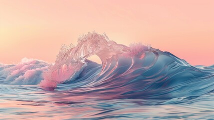 With a soothing rhythm, pastel-hued waves gently crest and break against the canvas of a soft pop-art wallpaper - obrazy, fototapety, plakaty