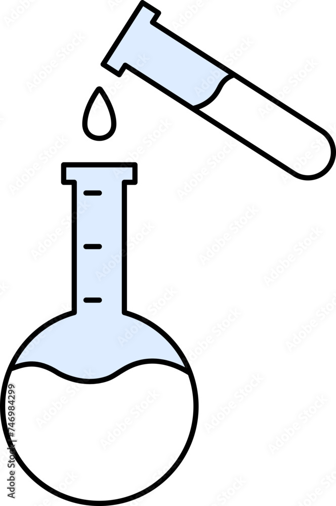 Poster round bottom flask with test tube icon in flat style.