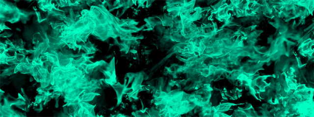 Abstract green fire in dark background. Grunge texture black and green color background. Festive New Year grunge background with Flowering design.