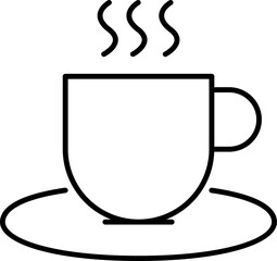 Hot cup on plate icon in thin line art.
