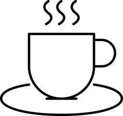 Hot cup on plate icon in thin line art.