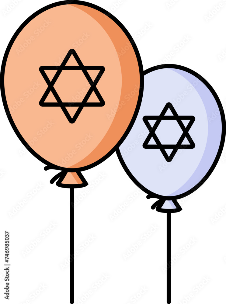 Sticker jewish balloons icon in flat style.