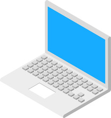 3D Laptop Icon in Gray and Blue Color.