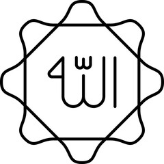Allah arabic language label or sticker icon in line art.