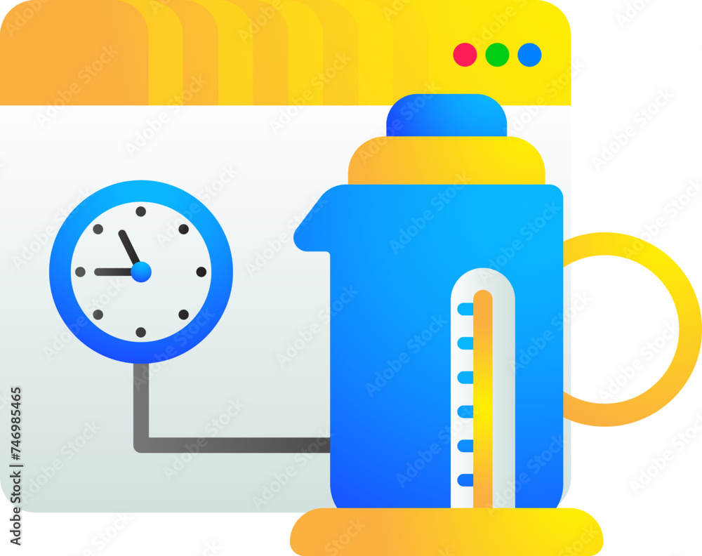 Poster vector illustration of smart kettle connect clock on web page icon.