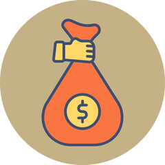 Hand holding money bag icon in yellow and orange color.