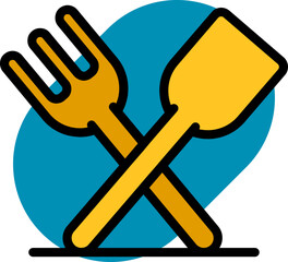 Fork spoon with Spatula icon in yellow color.