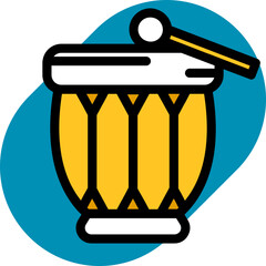 Drum with Stick icon in yellow and white color.