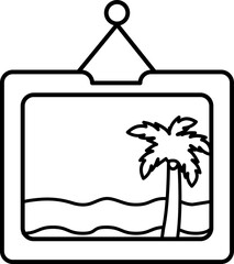 Black line art illustration of Hanging scenery icon.