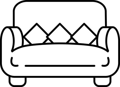 recommend clip art: Sofa with cushions icon in black line art.