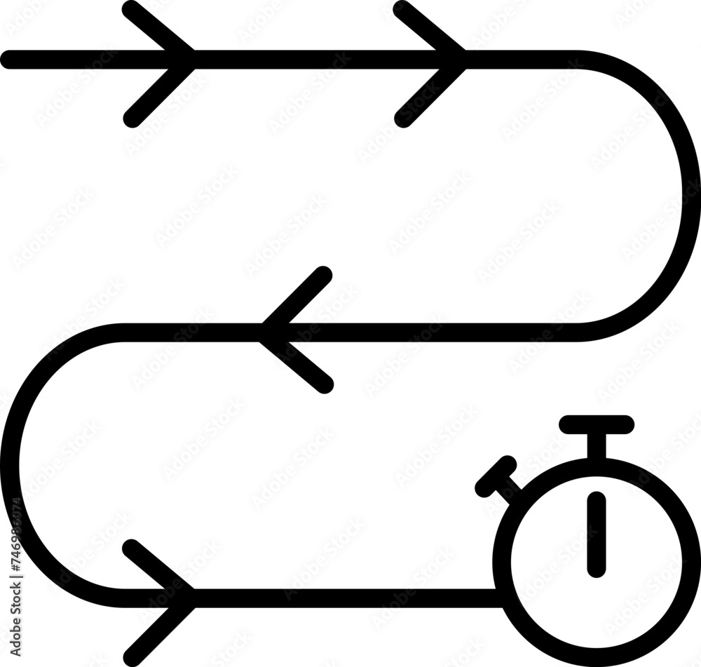 Poster timer process arrow icon in black outline.