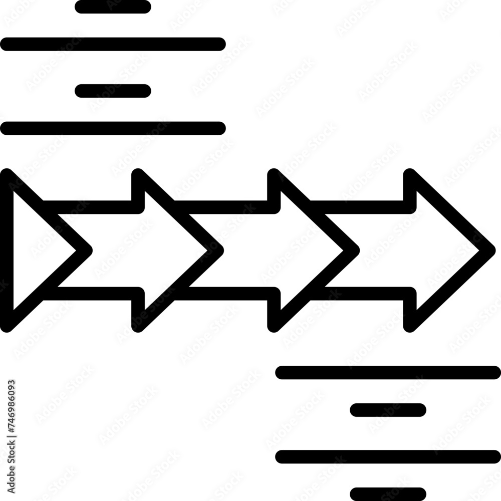 Poster four step workflow arrow icon in black line art.