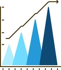 Triangle Bar Graph with Arrow icon in black and blue color.