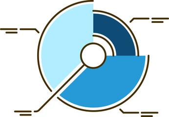 Blue and Black Three Shape Pie Chart icon on white background.