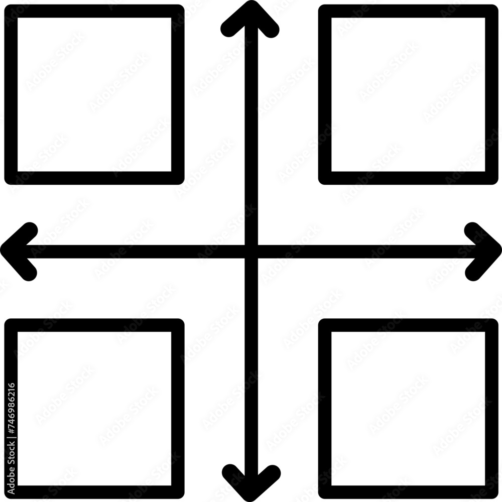 Poster four divide arrow infographic with square part icon in thin line art.