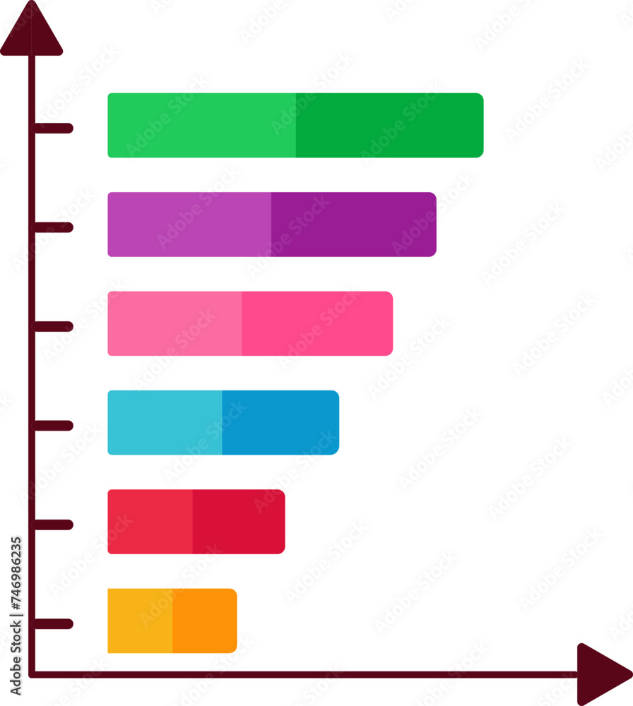 Poster vector illustration of colorful horizontal bar graph chart with six step.