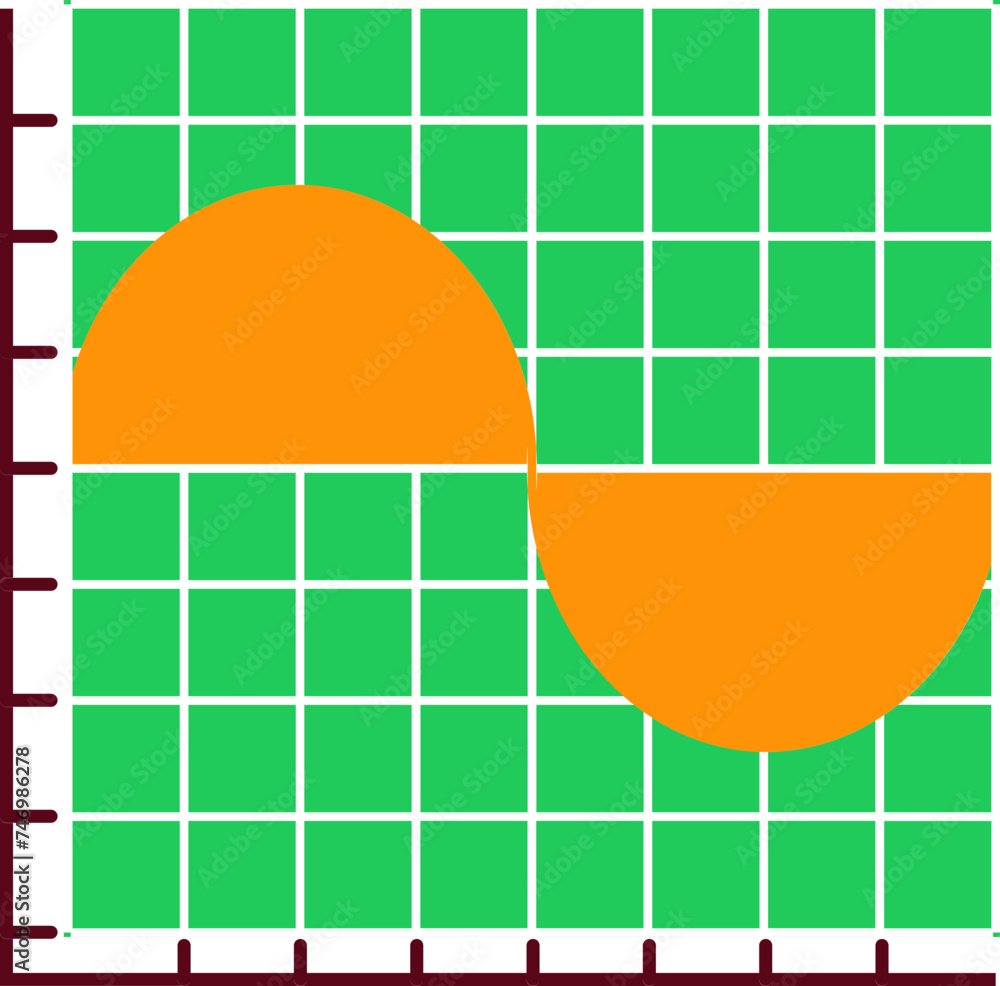 Poster motion wave graph chart icon in orange and green color.