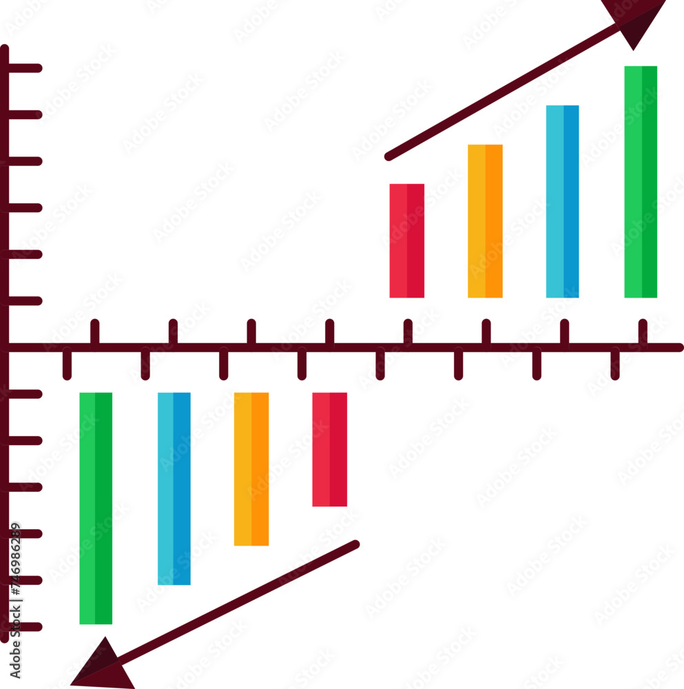 Poster up and down bar graph process chart colorful icon.