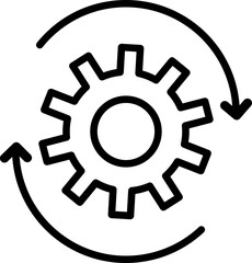 Cog wheel with Arrow icon in black line art.