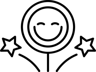 Black Outline Illustration of Smiley Face with Fireworks Icon.