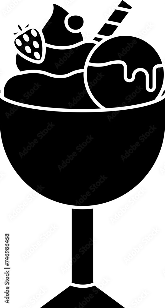 Poster flat style sundae icon in b&w color.