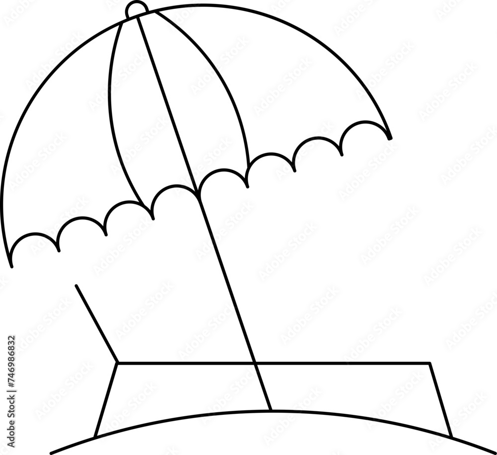 Wall mural Lounger With Umbrella Icon In Thin Line Art.