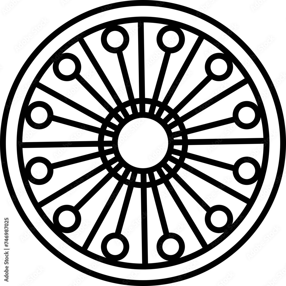 Canvas Prints Line art Ashok wheel icon in flat style.