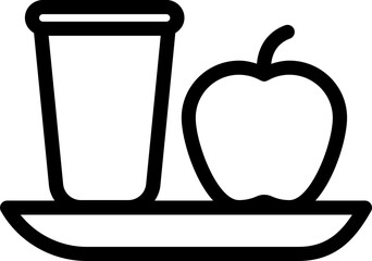Drink glass with apple on plate icon in line art.
