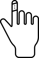 Line art Injured finger covering bandage icon in flat style.