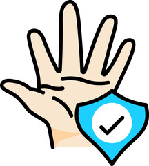 Check security hand icon in yellow and blue color.
