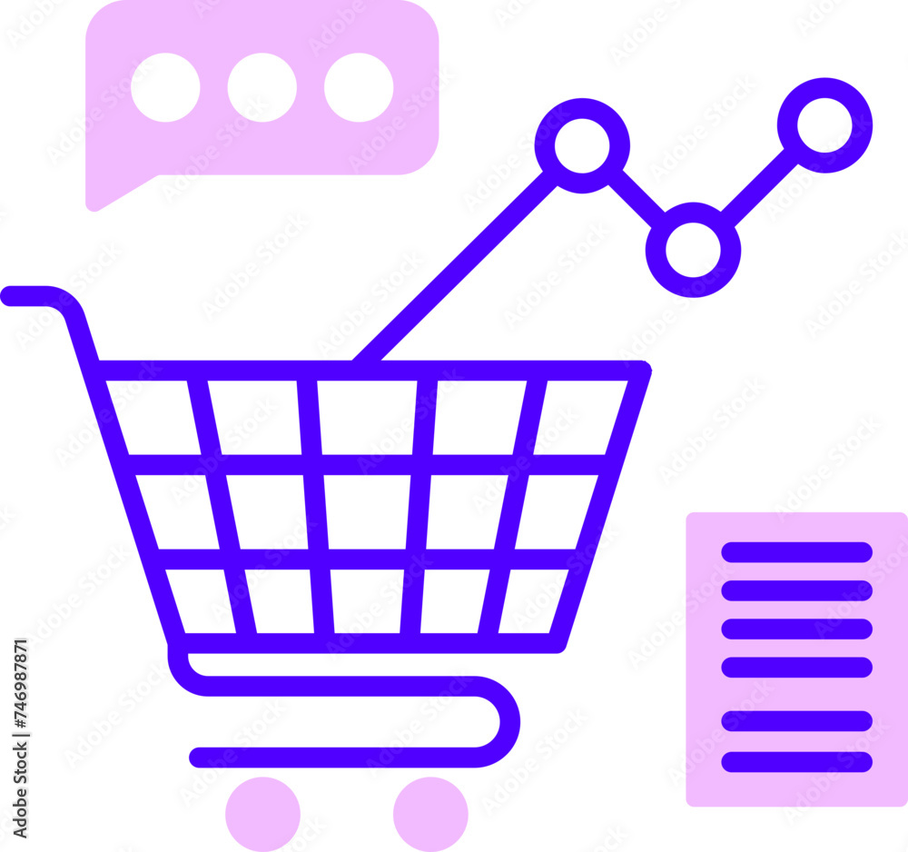Poster flat style shopping cart with message box and note list icon.