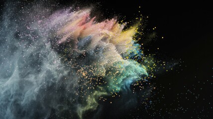 Abstract rainbow chalk dust floating in the air, fabric texture background.
