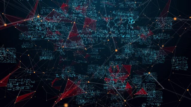 camera movement in digital space with animation of algebraic, physical and chemical formulas and cheat sheets, animation of handwritten educational notes, learning process, animated digitalization - Powered by Adobe