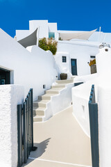 White cycladic architecture in Oia town, Santorini island, Greece.