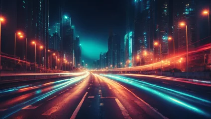 Tuinposter Abstract light background City road light night highway © Prinxe