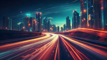 Fototapeta na wymiar Abstract light background City road light night highway