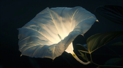 Midnight Elegance: Ipomoea alba blossoms exude elegance in the night.