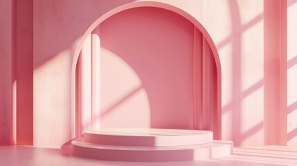 Fototapeta na wymiar Realistic 3D cylinder pedestal pink podium background. Abstract pink pastel minimal scene for mockup products, stage showcase, promotion display.