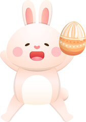 Playful cute rabbit with painted eggs, vector illustration elements for Easter