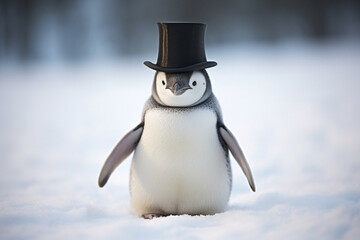 Fototapeta premium a cute penguin, penguin wearing a hat, winter