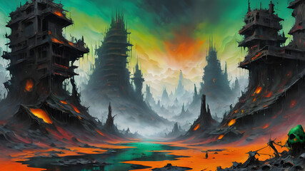 Fiery Forest Night: A vivid illustration blending nature's elements with the warmth of flames, set against a twilight sky