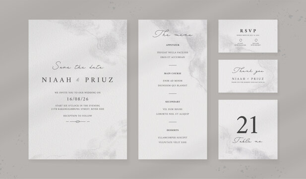 Abstract watercolor wedding invitation template. set of wedding stationery. luxury card and poster background.