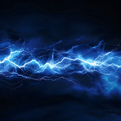 Blue electrical current moving sideways on a black background  - obrazy, fototapety, plakaty