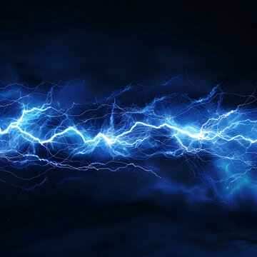 Blue electrical current moving sideways on a black background 