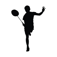 vector design of the silhouette of a badminton player receiving the ball